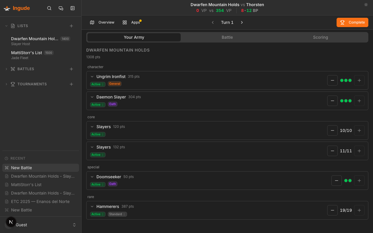 Battle dashboard - Your Army tab on desktop