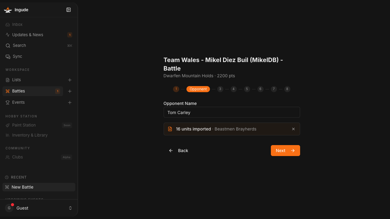 Setup wizard - opponent step