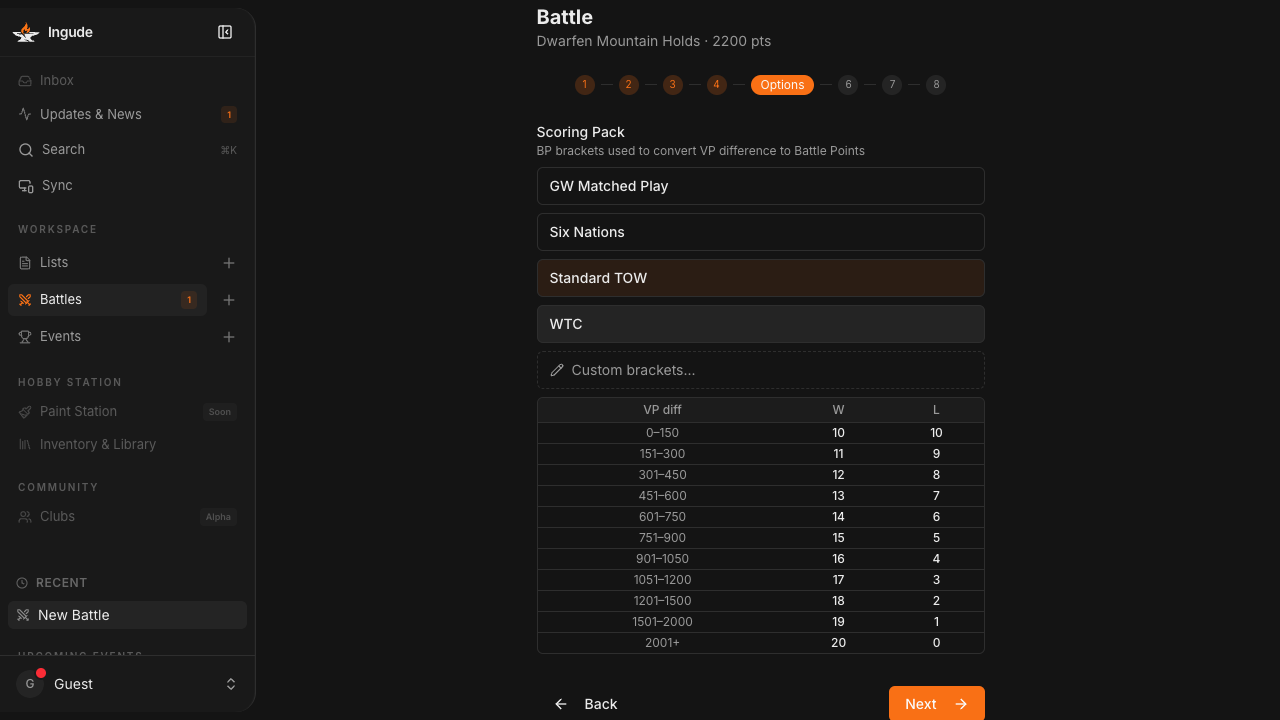 Setup wizard - scoring pack options
