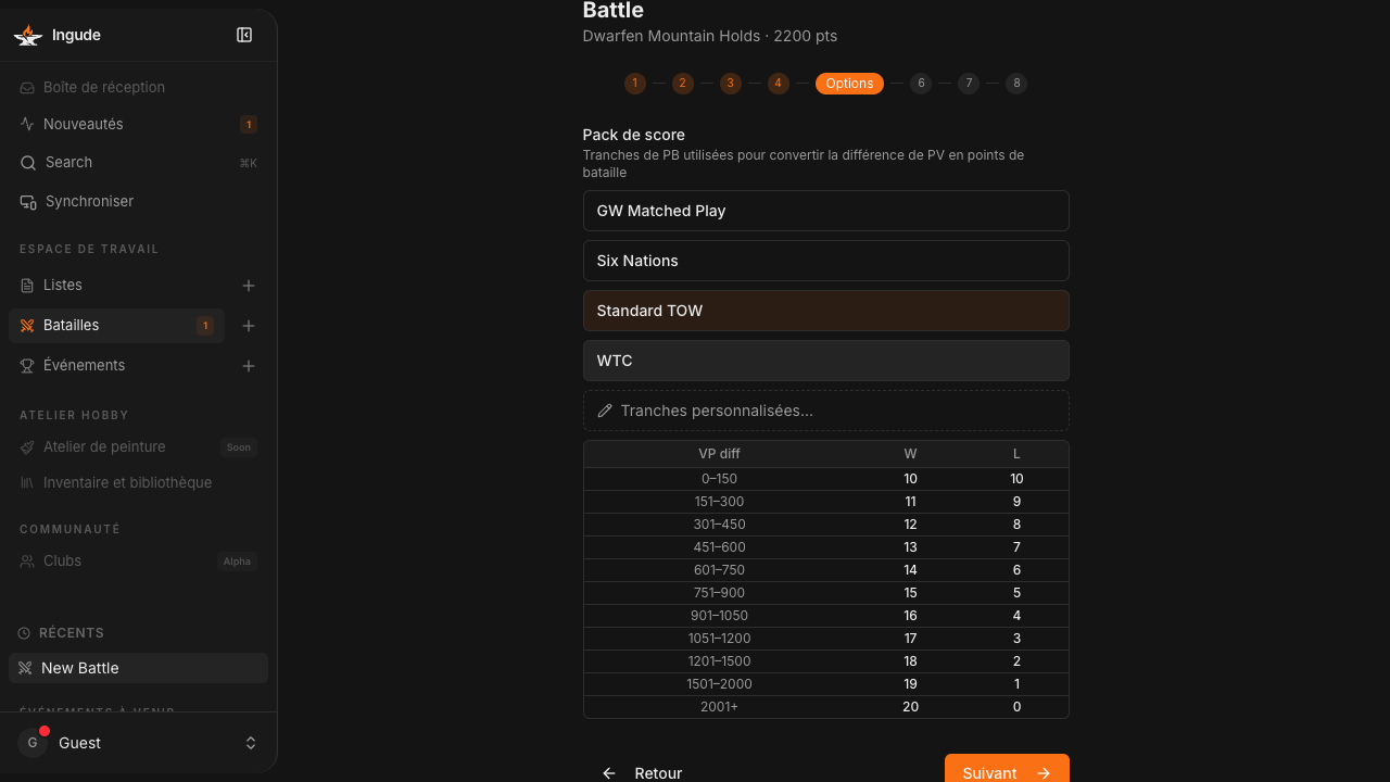 Assistant de configuration - options de score
