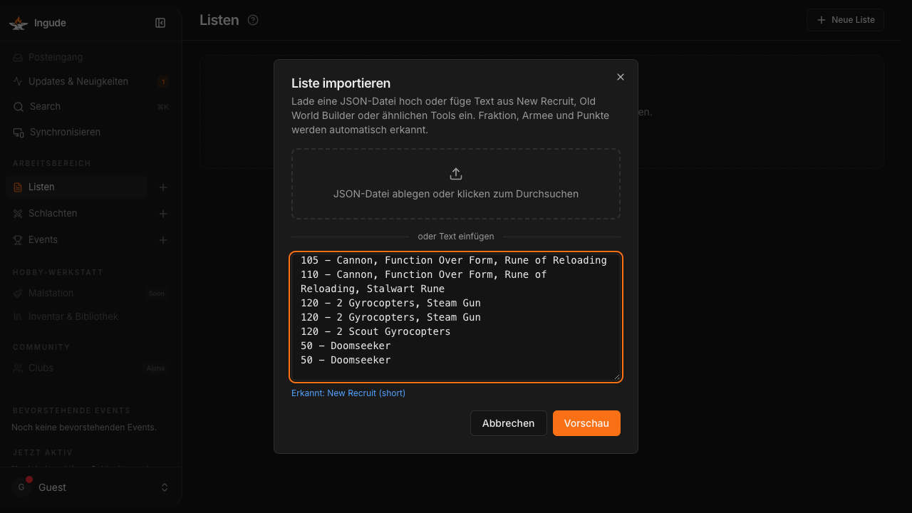 Importdialog - Format automatisch erkannt