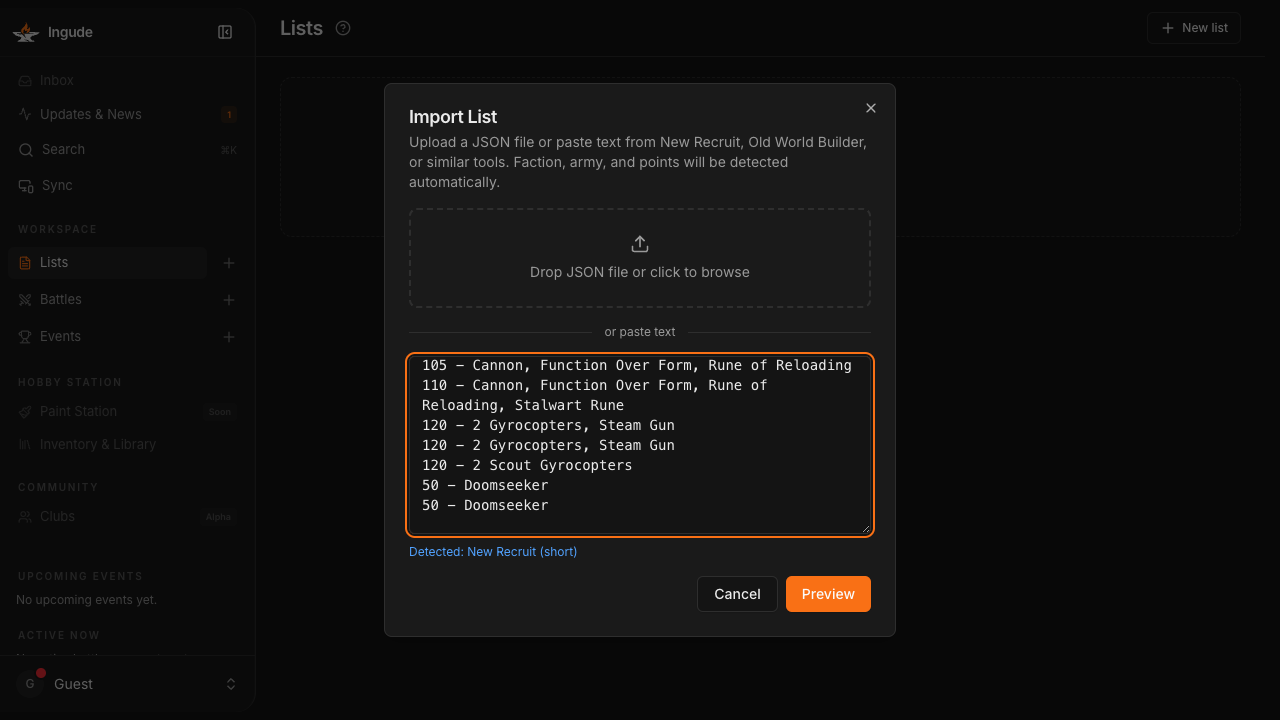 Import dialog - format auto-detected