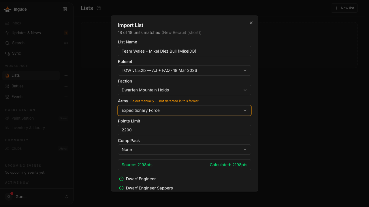 Import preview - units matched