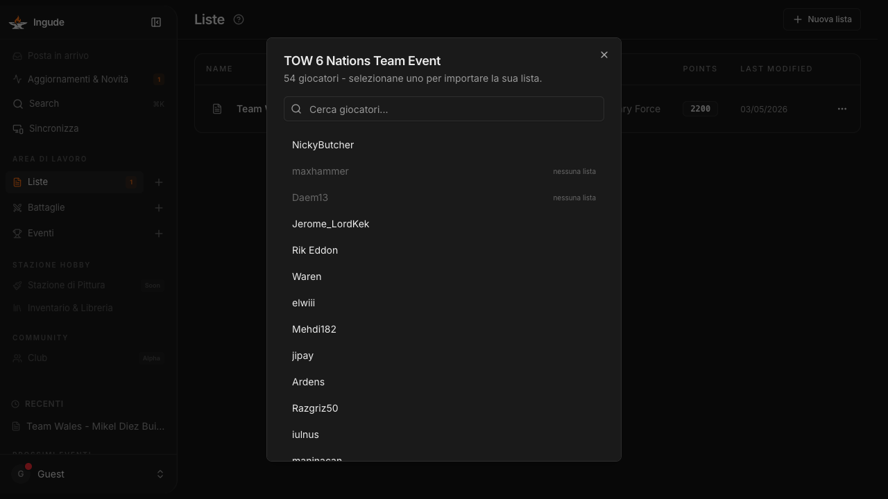Import da URL - selezione giocatore