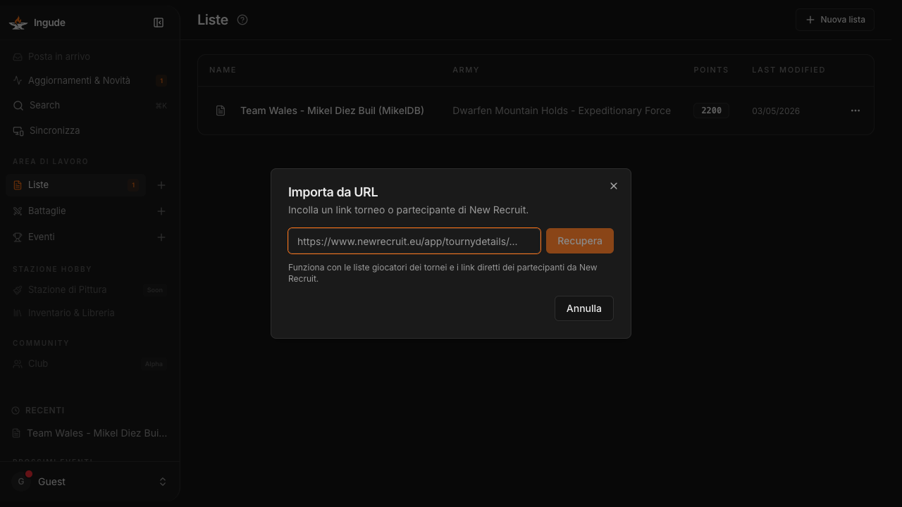 Import da URL - incolla il link