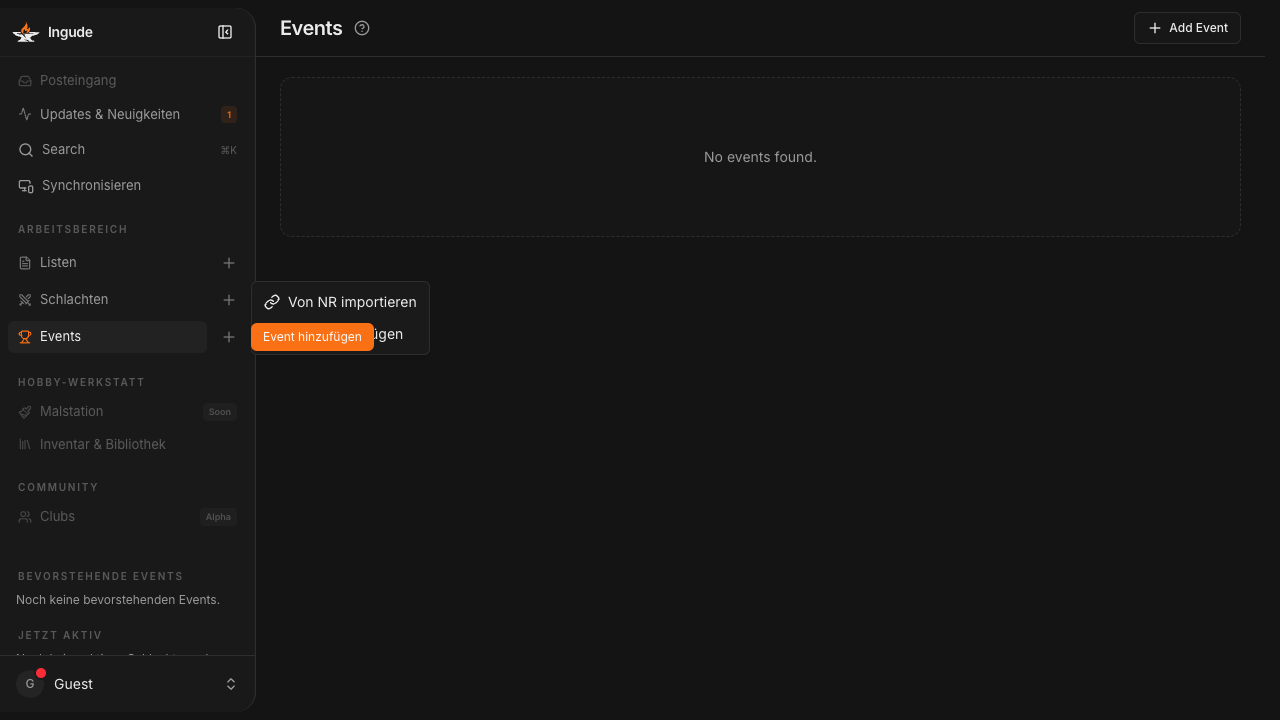 Dropdown-Menü Event hinzufügen