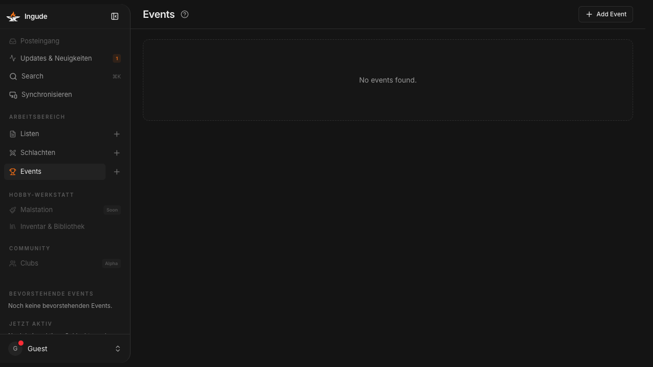 Events-Bereich in der Seitenleiste