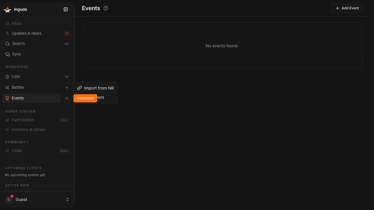 Add event dropdown menu