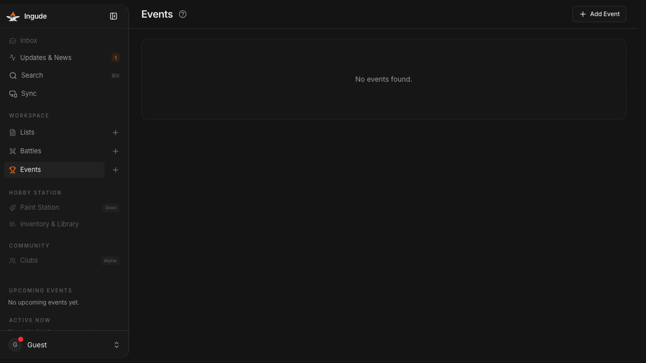 Events section in the sidebar