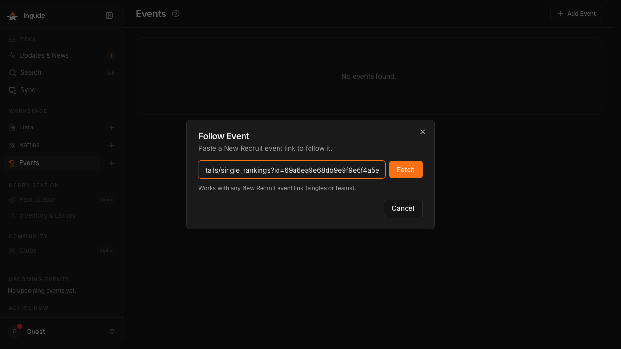 Follow Event dialog - URL entered