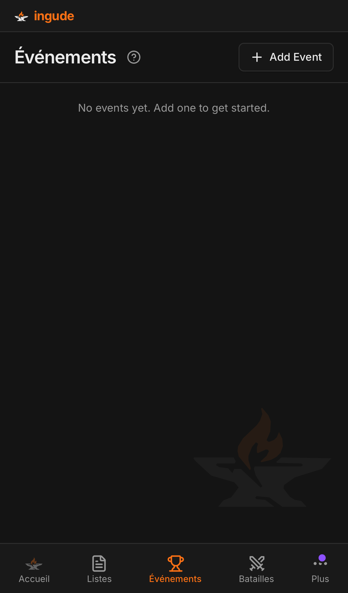 Liste des événements sur mobile