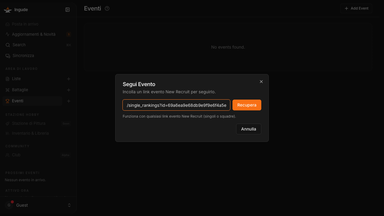 Dialogo Segui evento - URL inserito