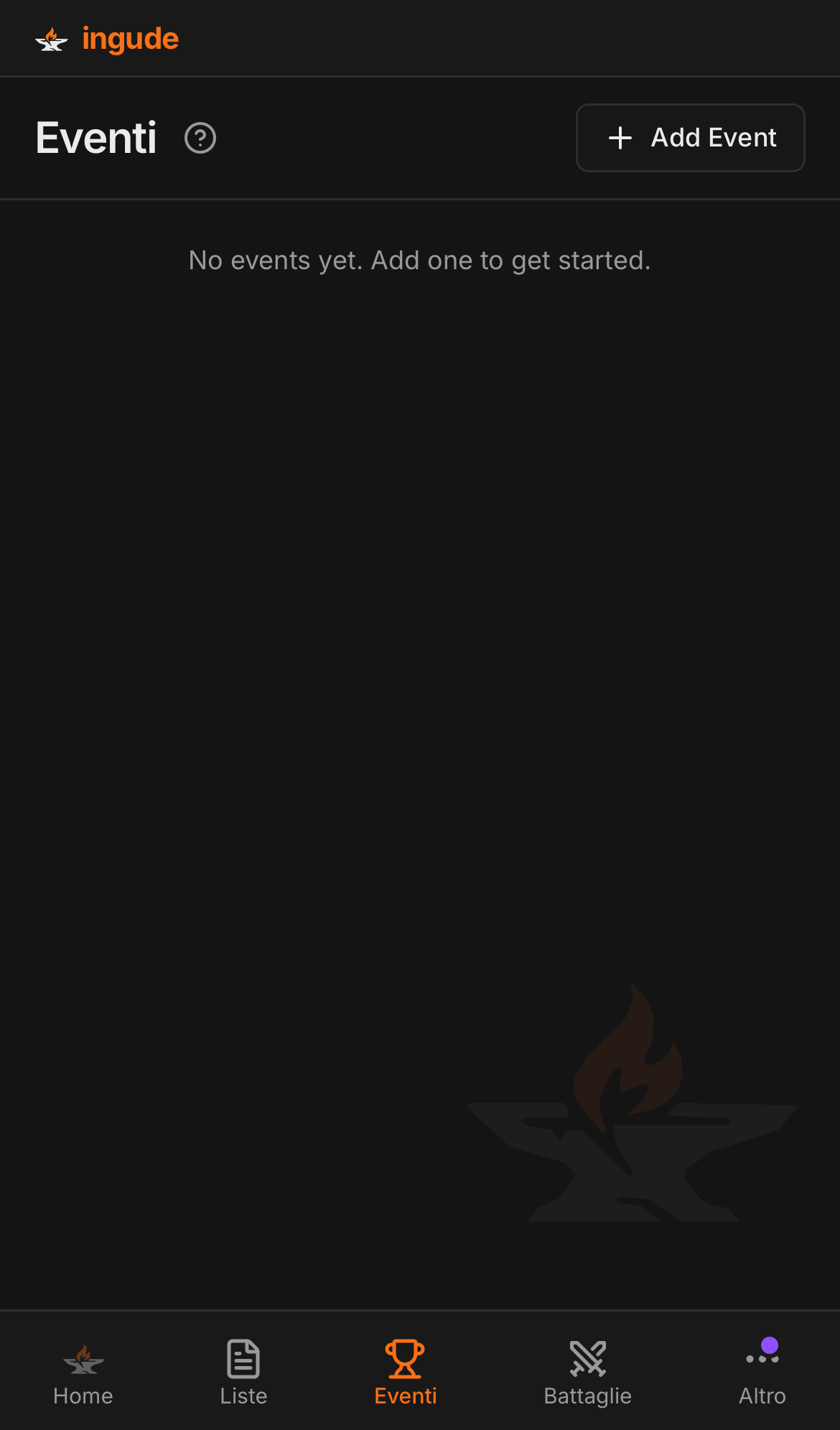 Lista eventi su mobile