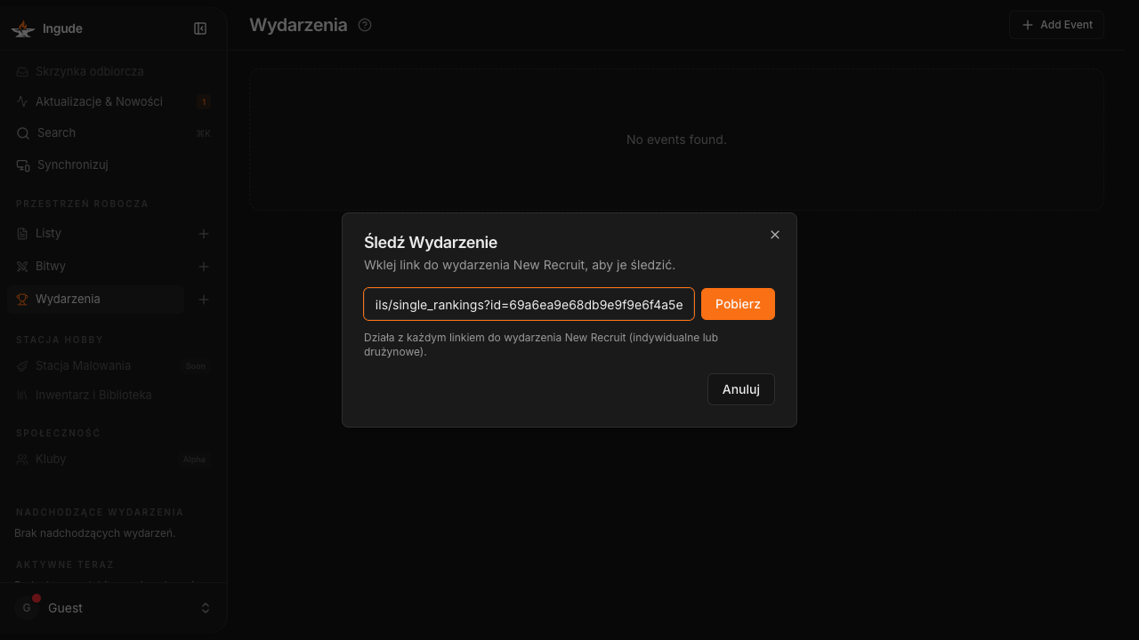 Dialog Śledź wydarzenie - wpisany URL