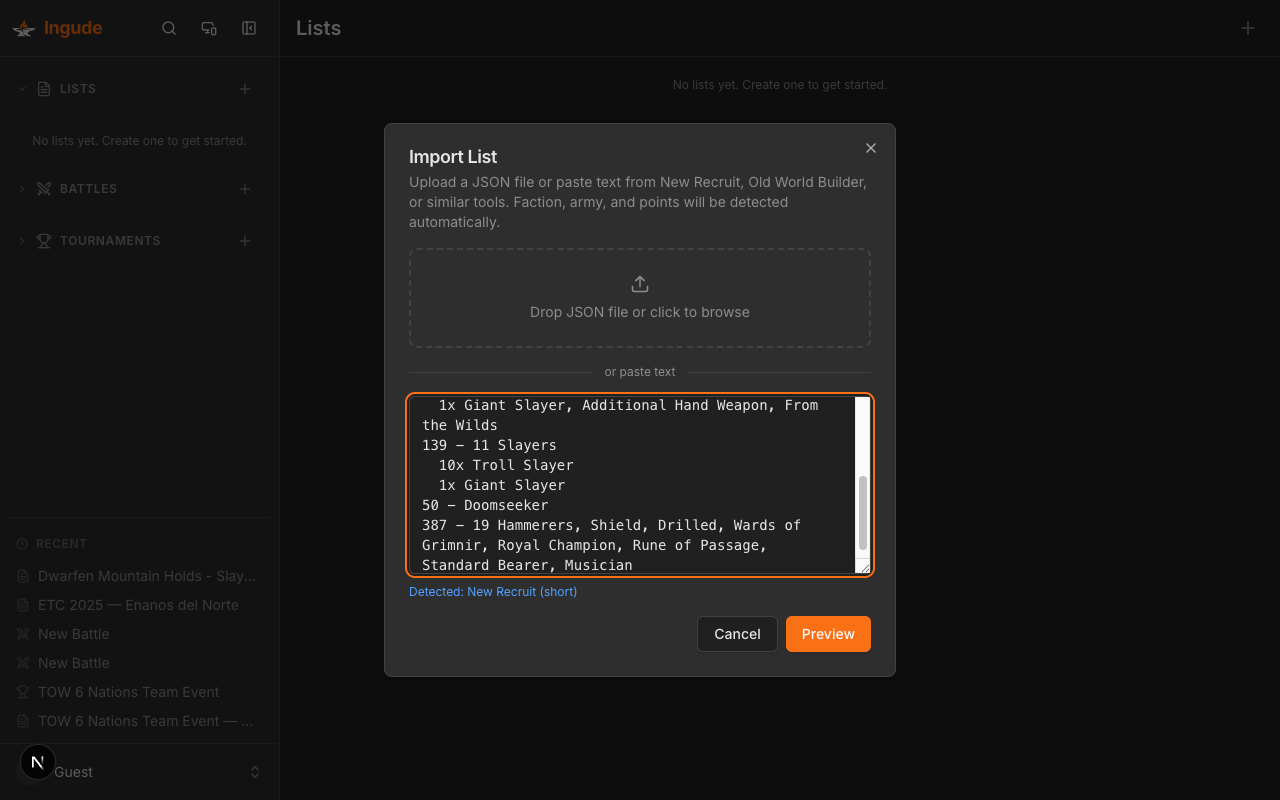 Import dialog - format auto-detected