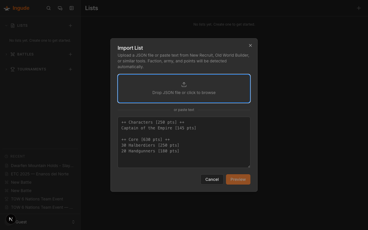 Import dialog - input step