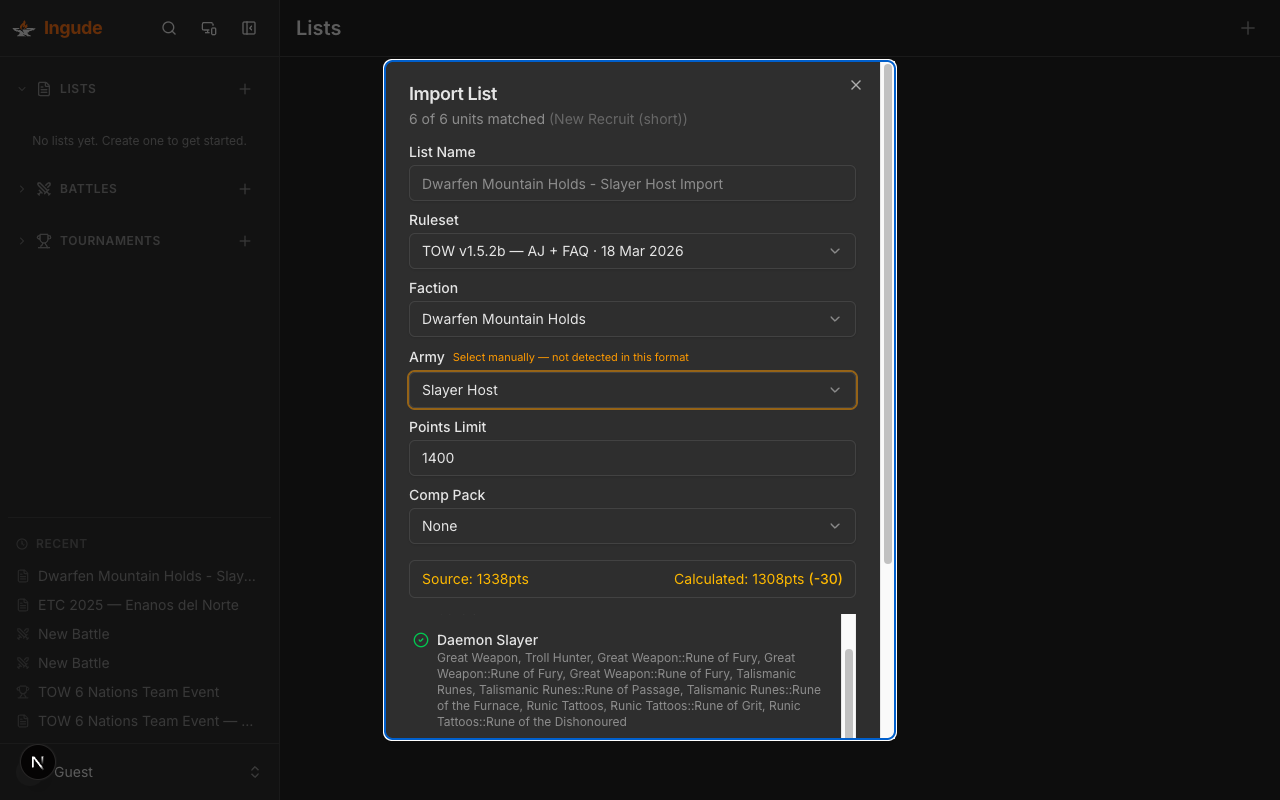 Import preview - units matched