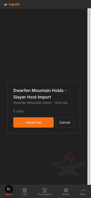 Shared link import card on mobile